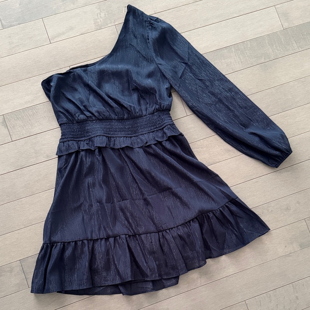 One-Shoulder Black Ruffle Mini Dress - Picture 7 of 7